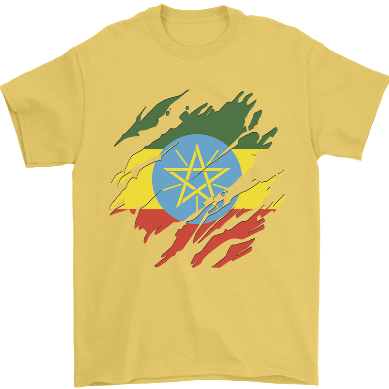 Torn Ethiopia Flag Ethiopian Day Football Mens T-Shirt 100% Cotton Yellow