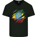Torn Ethiopia Flag Ethiopian Day Football Mens V-Neck Cotton T-Shirt Black