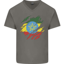 Torn Ethiopia Flag Ethiopian Day Football Mens V-Neck Cotton T-Shirt Charcoal