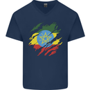 Torn Ethiopia Flag Ethiopian Day Football Mens V-Neck Cotton T-Shirt Navy Blue