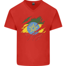 Torn Ethiopia Flag Ethiopian Day Football Mens V-Neck Cotton T-Shirt Red