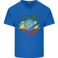 Torn Ethiopia Flag Ethiopian Day Football Mens V-Neck Cotton T-Shirt Royal Blue