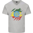 Torn Ethiopia Flag Ethiopian Day Football Mens V-Neck Cotton T-Shirt Sports Grey