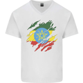 Torn Ethiopia Flag Ethiopian Day Football Mens V-Neck Cotton T-Shirt White