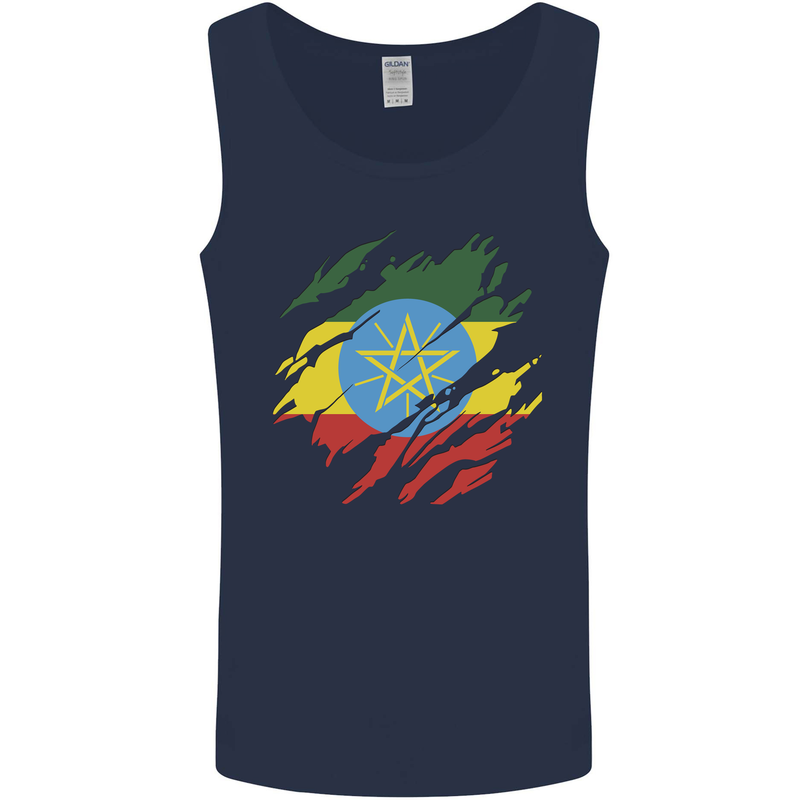 Torn Ethiopia Flag Ethiopian Day Football Mens Vest Tank Top Navy Blue