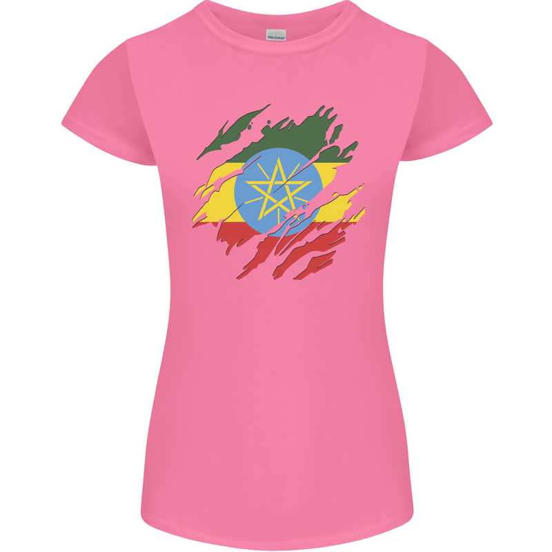 Torn Ethiopia Flag Ethiopian Day Football Womens Petite Cut T-Shirt Azalea
