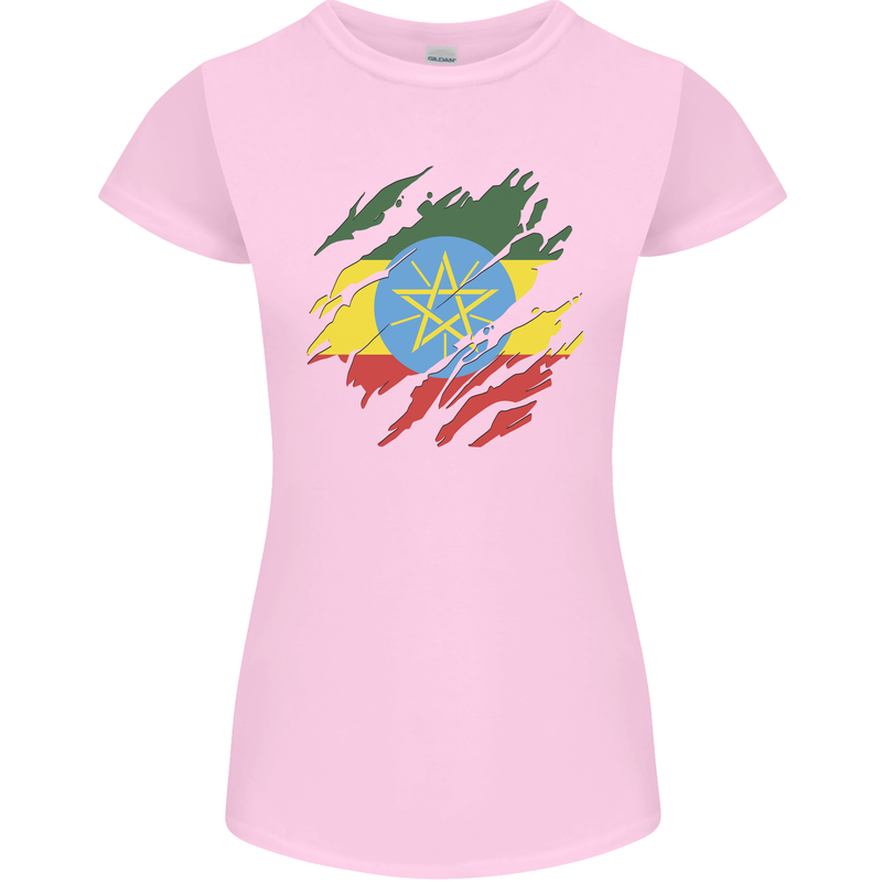 Torn Ethiopia Flag Ethiopian Day Football Womens Petite Cut T-Shirt Light Pink