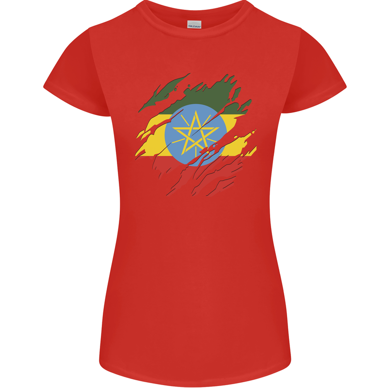 Torn Ethiopia Flag Ethiopian Day Football Womens Petite Cut T-Shirt Red