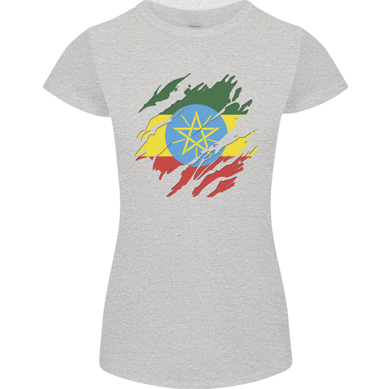 Torn Ethiopia Flag Ethiopian Day Football Womens Petite Cut T-Shirt Sports Grey