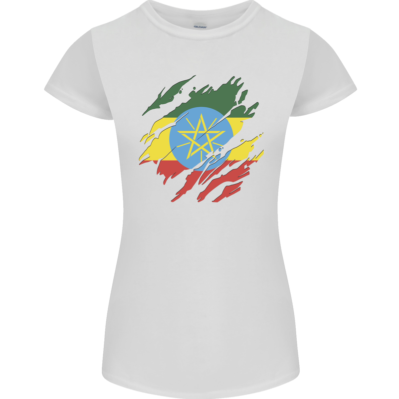 Torn Ethiopia Flag Ethiopian Day Football Womens Petite Cut T-Shirt White