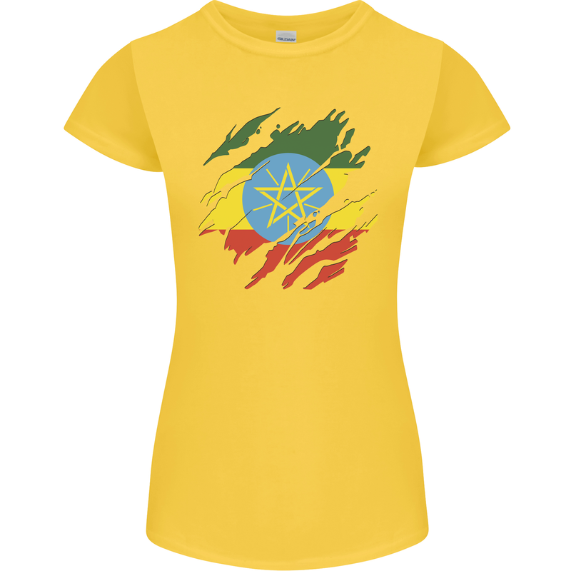 Torn Ethiopia Flag Ethiopian Day Football Womens Petite Cut T-Shirt Yellow