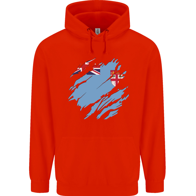 Torn Fiji Flag Fijian Day Football Childrens Kids Hoodie Bright Red