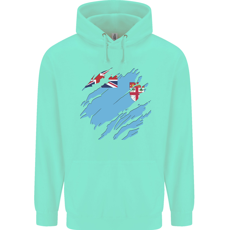 Torn Fiji Flag Fijian Day Football Childrens Kids Hoodie Peppermint