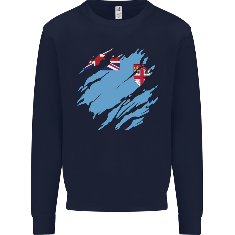 Torn Fiji Flag Fijian Day Football Kids Sweatshirt Jumper Navy Blue