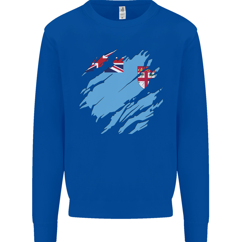 Torn Fiji Flag Fijian Day Football Kids Sweatshirt Jumper Royal Blue