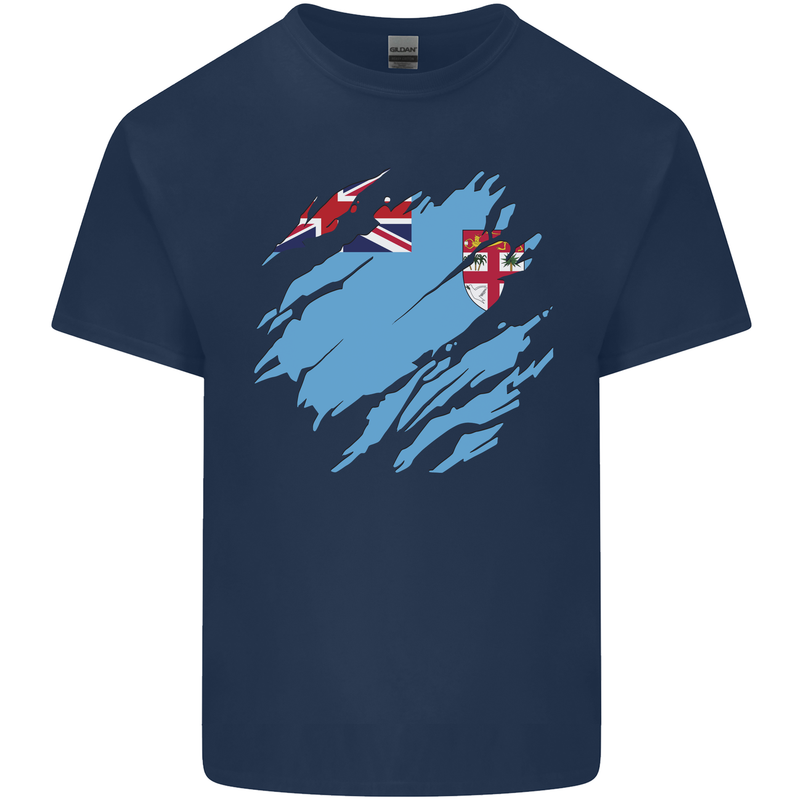 Torn Fiji Flag Fijian Day Football Kids T-Shirt Childrens Navy Blue