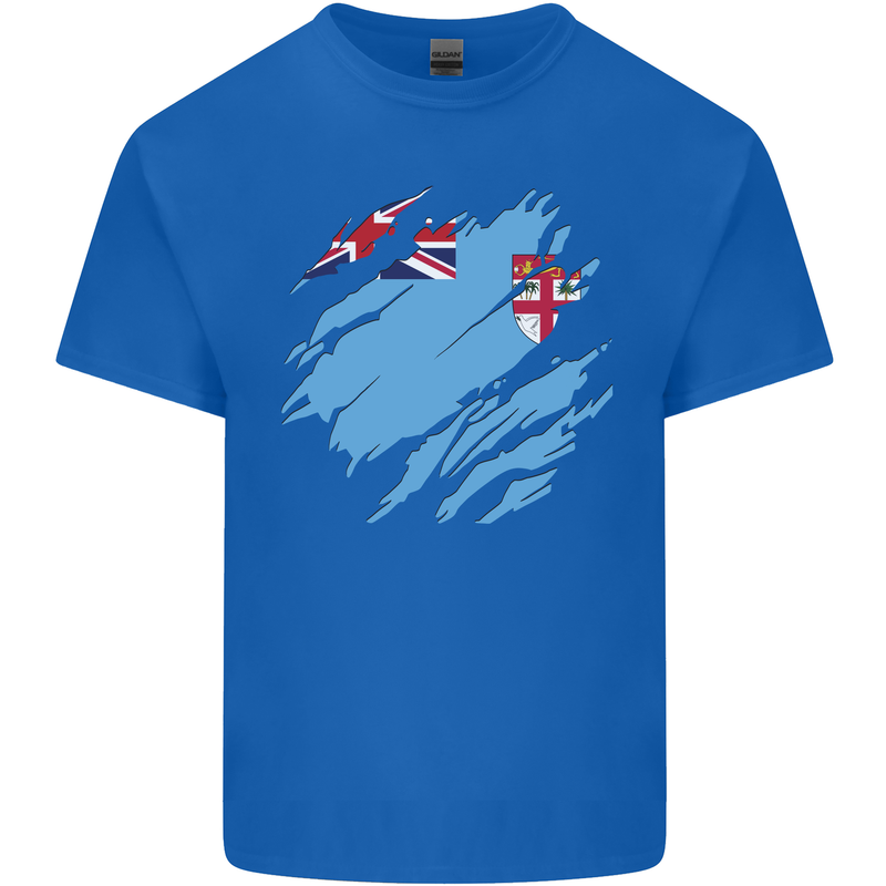 Torn Fiji Flag Fijian Day Football Kids T-Shirt Childrens Royal Blue