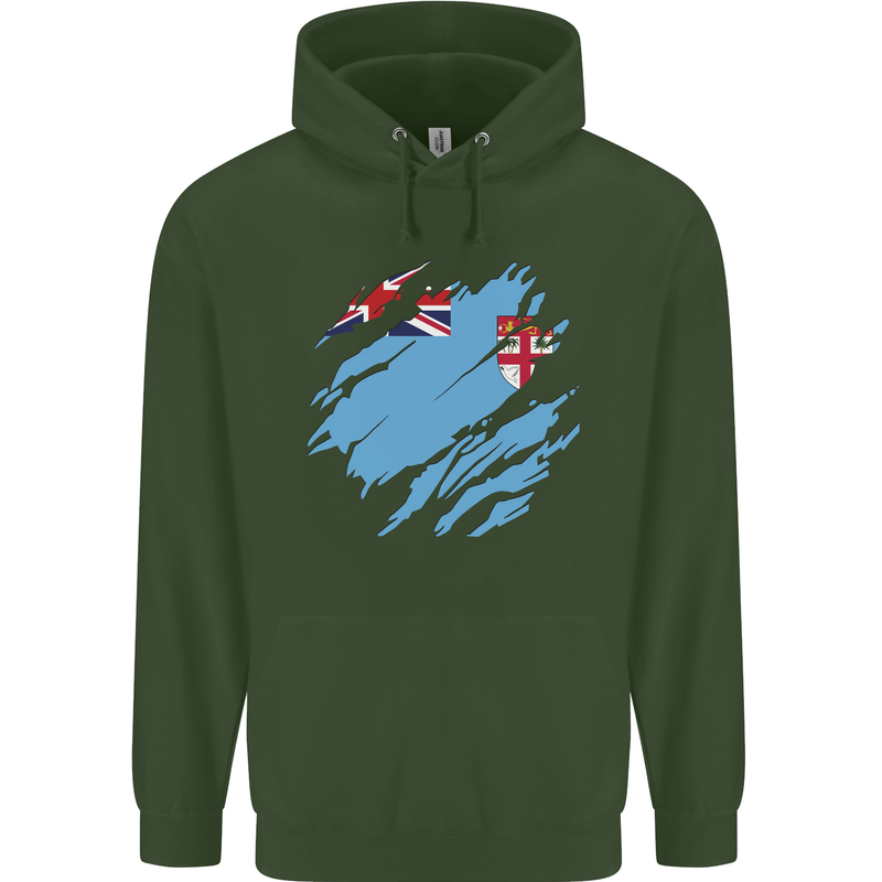 Torn Fiji Flag Fijian Day Football Mens 80% Cotton Hoodie Forest Green