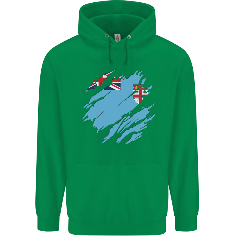 Torn Fiji Flag Fijian Day Football Mens 80% Cotton Hoodie Irish Green