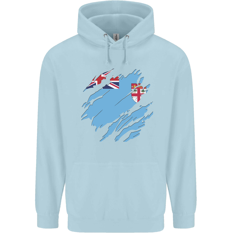 Torn Fiji Flag Fijian Day Football Mens 80% Cotton Hoodie Light Blue