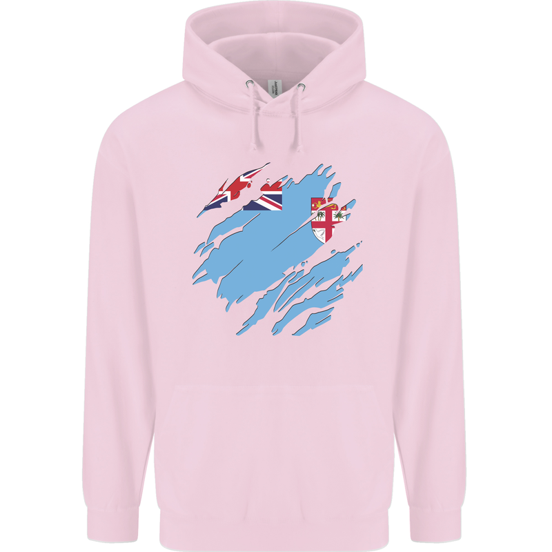 Torn Fiji Flag Fijian Day Football Mens 80% Cotton Hoodie Light Pink