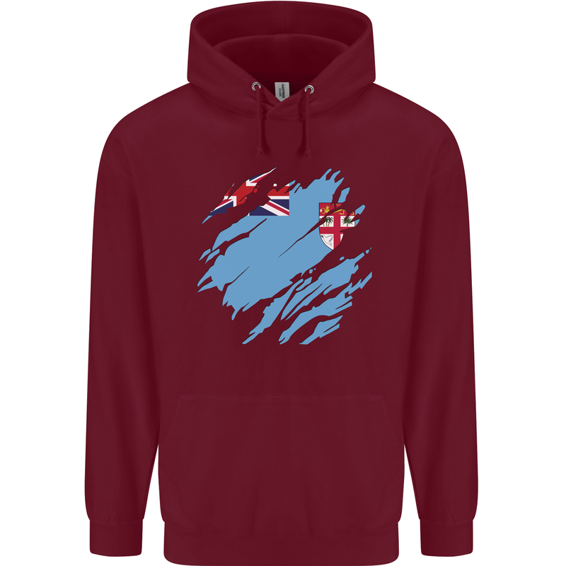 Torn Fiji Flag Fijian Day Football Mens 80% Cotton Hoodie Maroon