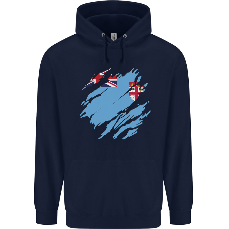 Torn Fiji Flag Fijian Day Football Mens 80% Cotton Hoodie Navy Blue