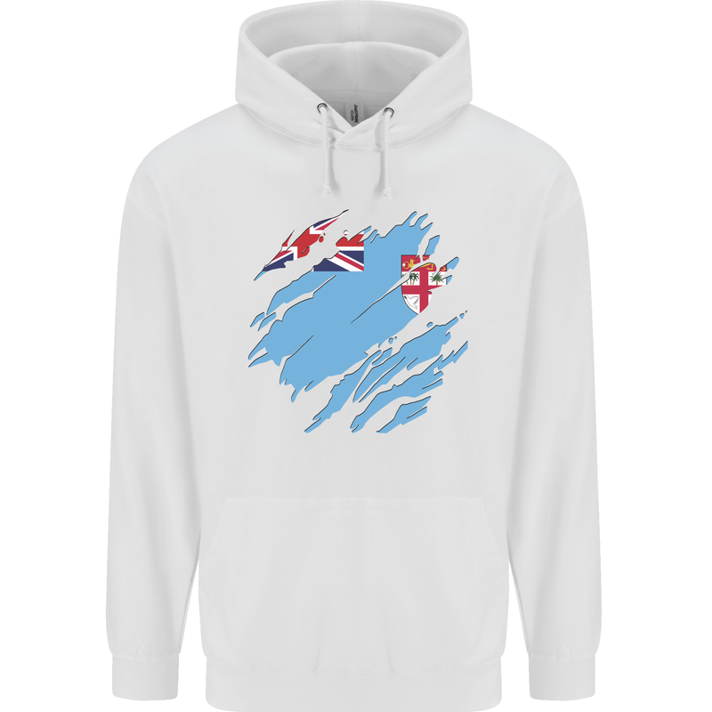 Torn Fiji Flag Fijian Day Football Mens 80% Cotton Hoodie White