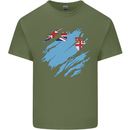 Torn Fiji Flag Fijian Day Football Mens Cotton T-Shirt Tee Top Military Green