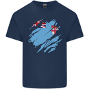 Torn Fiji Flag Fijian Day Football Mens Cotton T-Shirt Tee Top Navy Blue