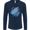 Torn Fiji Flag Fijian Day Football Mens Long Sleeve T-Shirt Navy Blue