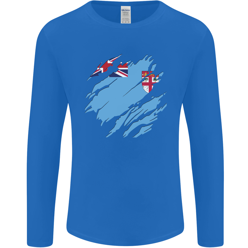 Torn Fiji Flag Fijian Day Football Mens Long Sleeve T-Shirt Royal Blue
