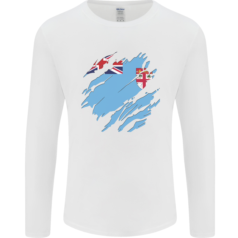 Torn Fiji Flag Fijian Day Football Mens Long Sleeve T-Shirt White