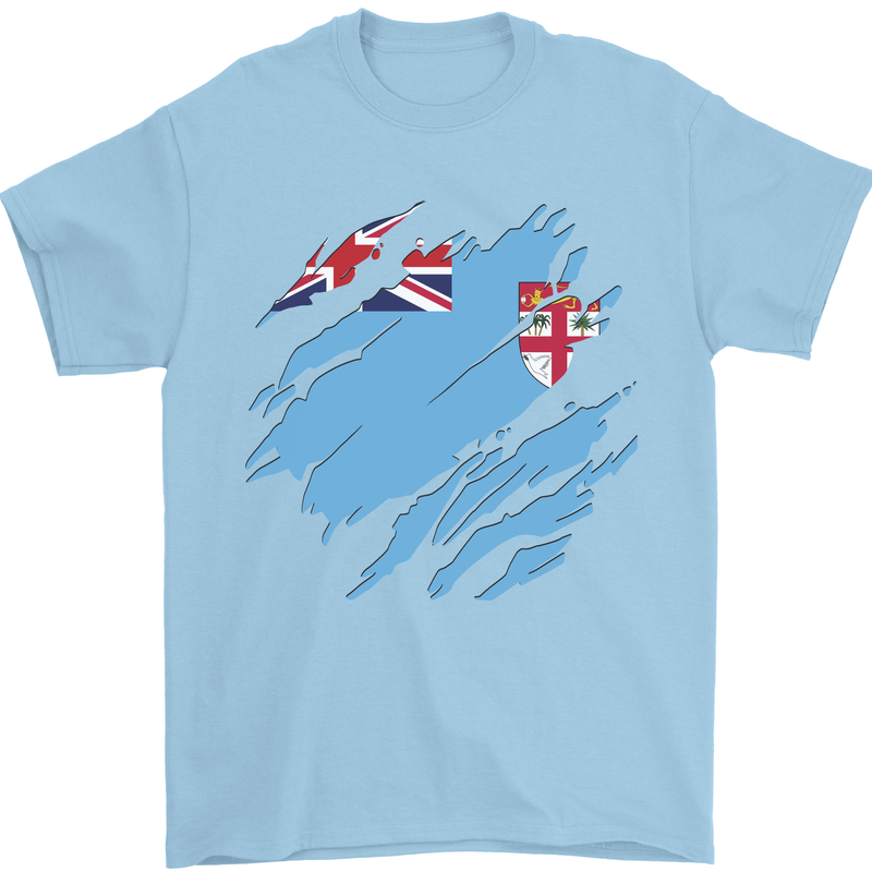 Torn Fiji Flag Fijian Day Football Mens T-Shirt 100% Cotton Light Blue