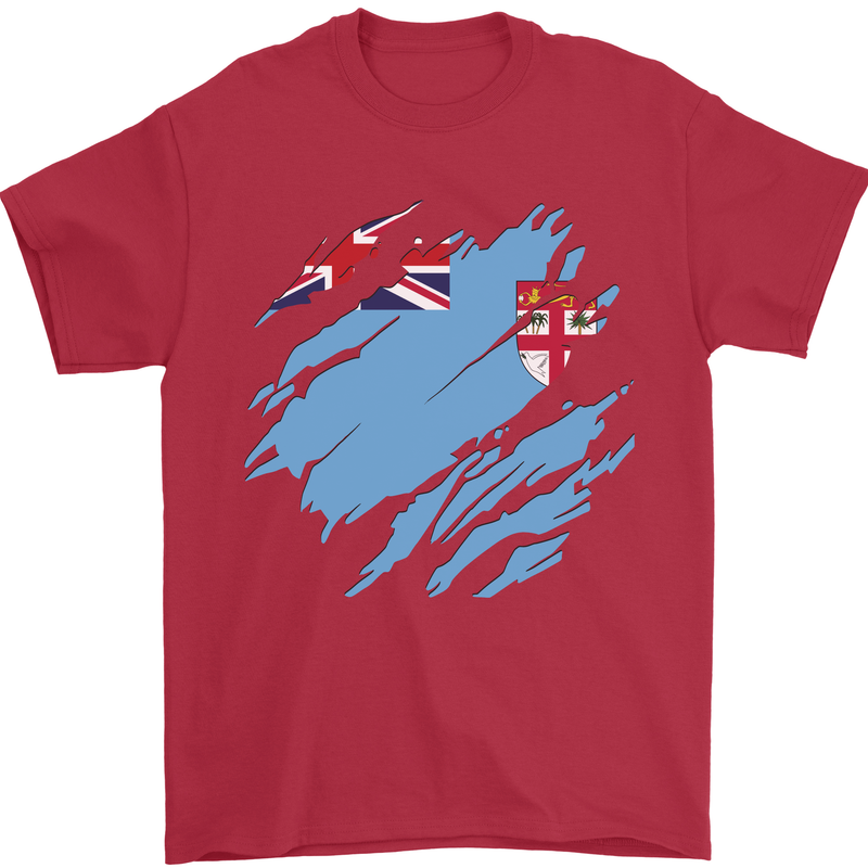 Torn Fiji Flag Fijian Day Football Mens T-Shirt 100% Cotton Red