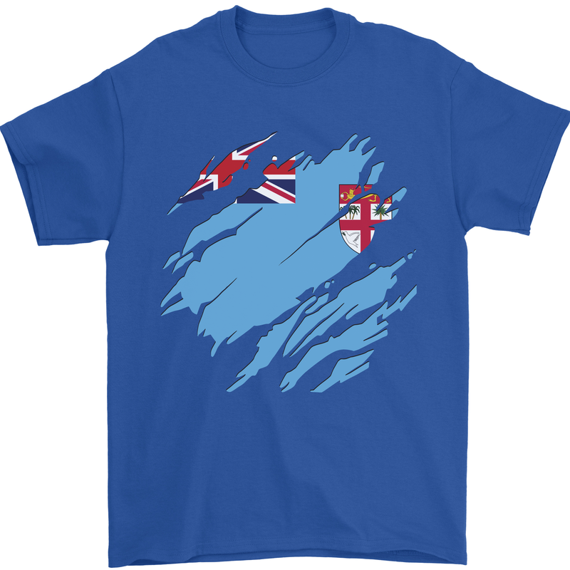 Torn Fiji Flag Fijian Day Football Mens T-Shirt 100% Cotton Royal Blue