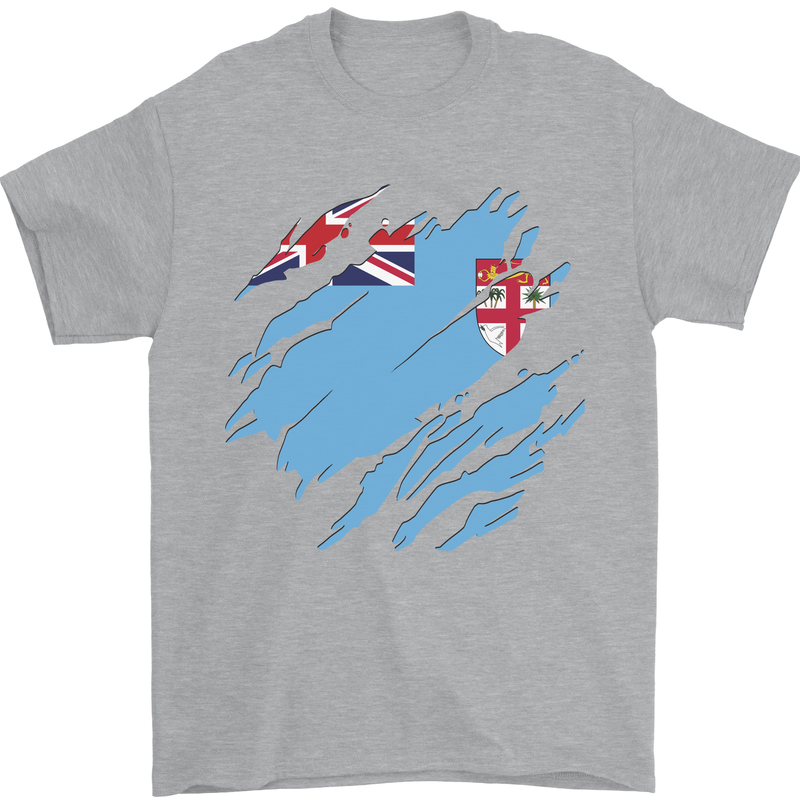 Torn Fiji Flag Fijian Day Football Mens T-Shirt 100% Cotton Sports Grey