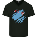 Torn Fiji Flag Fijian Day Football Mens V-Neck Cotton T-Shirt Black
