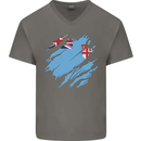 Torn Fiji Flag Fijian Day Football Mens V-Neck Cotton T-Shirt Charcoal