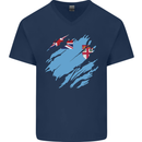 Torn Fiji Flag Fijian Day Football Mens V-Neck Cotton T-Shirt Navy Blue