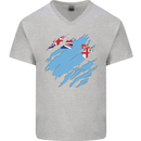 Torn Fiji Flag Fijian Day Football Mens V-Neck Cotton T-Shirt Sports Grey