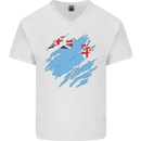 Torn Fiji Flag Fijian Day Football Mens V-Neck Cotton T-Shirt White