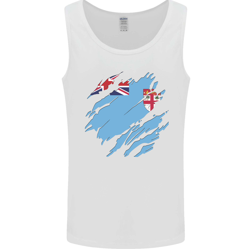 Torn Fiji Flag Fijian Day Football Mens Vest Tank Top White