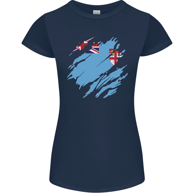 Torn Fiji Flag Fijian Day Football Womens Petite Cut T-Shirt Navy Blue