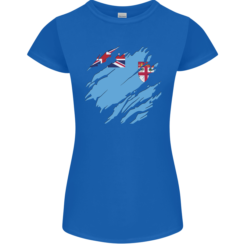 Torn Fiji Flag Fijian Day Football Womens Petite Cut T-Shirt Royal Blue