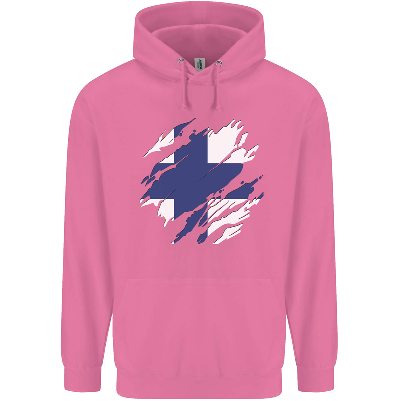 Torn Finland Flag Finnish Day Football Childrens Kids Hoodie Azalea