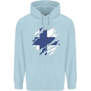 Torn Finland Flag Finnish Day Football Childrens Kids Hoodie Light Blue