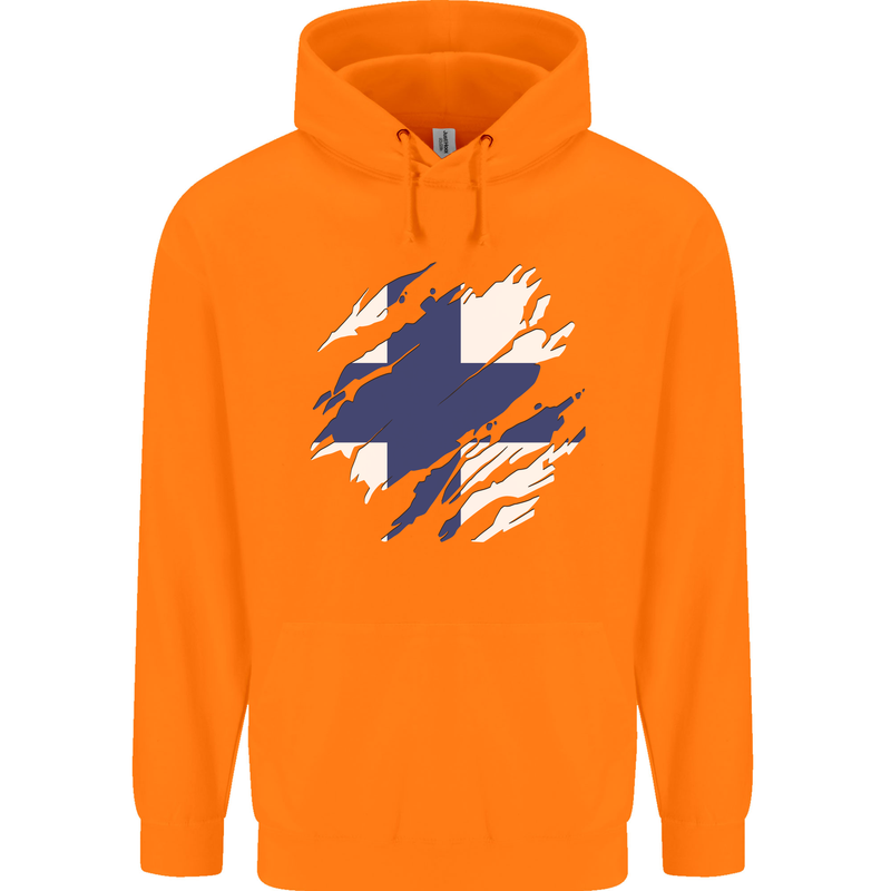 Torn Finland Flag Finnish Day Football Childrens Kids Hoodie Orange