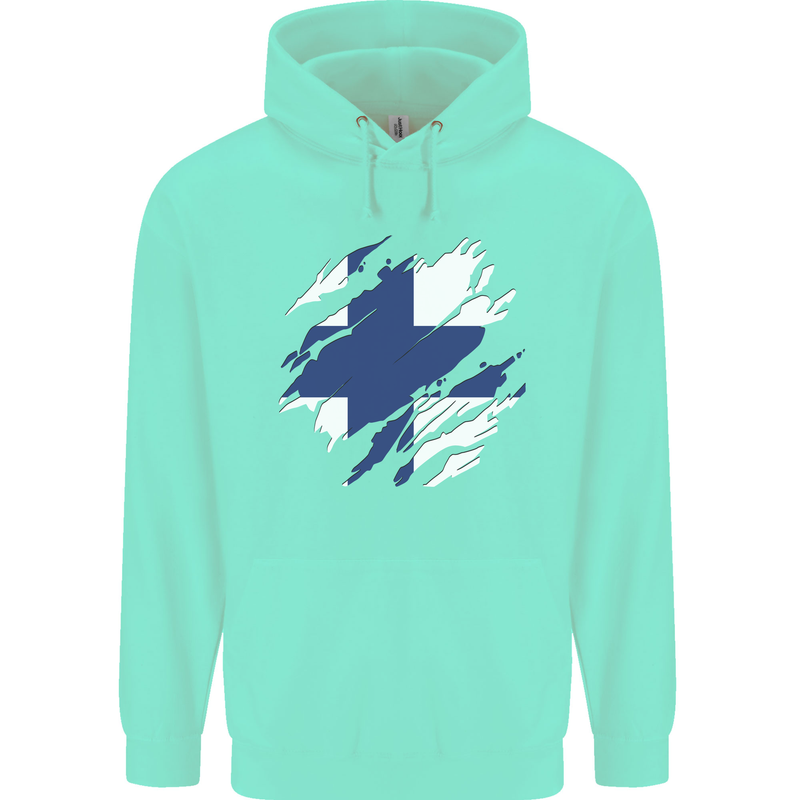 Torn Finland Flag Finnish Day Football Childrens Kids Hoodie Peppermint
