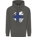 Torn Finland Flag Finnish Day Football Childrens Kids Hoodie Storm Grey
